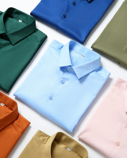 Elastic Silk Men's Long-sleeved Non-ironing Solid Color Breathable Shirt