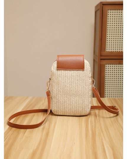 Trendy Straw Mobile Phone Pearl Tassel Bag