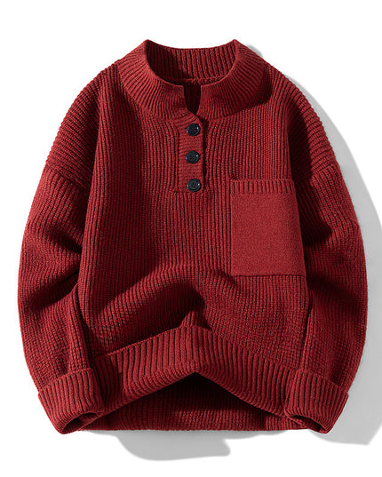 Women's Solid Color Versatile Half Turtleneck Button Sweater