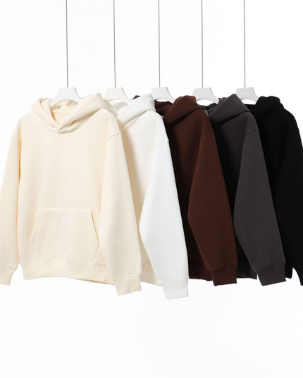 Retro Heavy 480g Polar Fleece Hooded Pullover Men's Solid Color Simple Loose Fashion Brand Couple Sweater