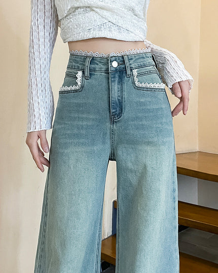 Women's Lace-trim Wide-leg Jeans