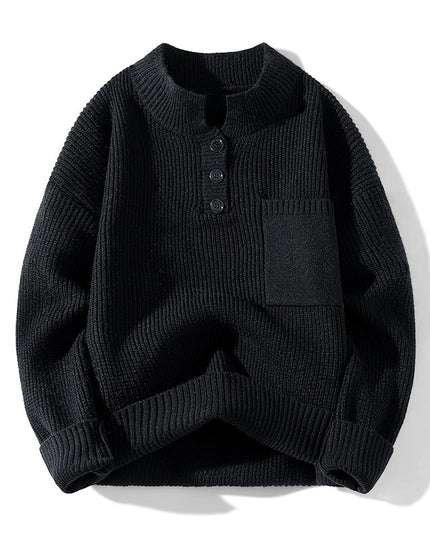 Women's Solid Color Versatile Half Turtleneck Button Sweater