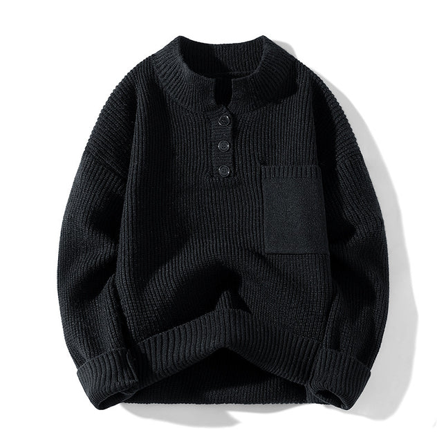 Women's Solid Color Versatile Half Turtleneck Button Sweater