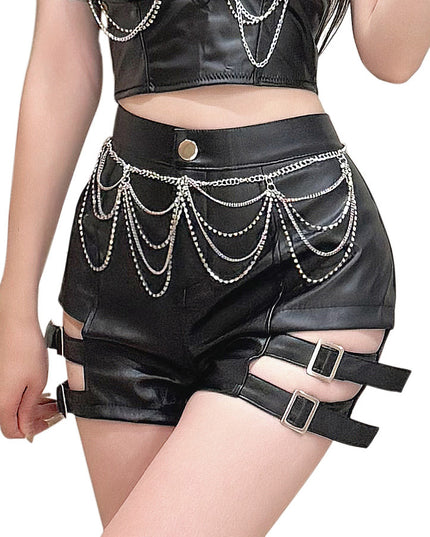 High Waist Faux Leather Shorts Bootcut Pants Women