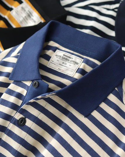 Summer Loose Lapels Men's Retro Casual Striped Short Sleeve