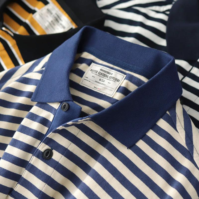Summer Loose Lapels Men's Retro Casual Striped Short Sleeve