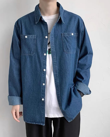 Denim Long Sleeve Shirt Men's Spring And Autumn Turn-down Collar Coat Japanese Style