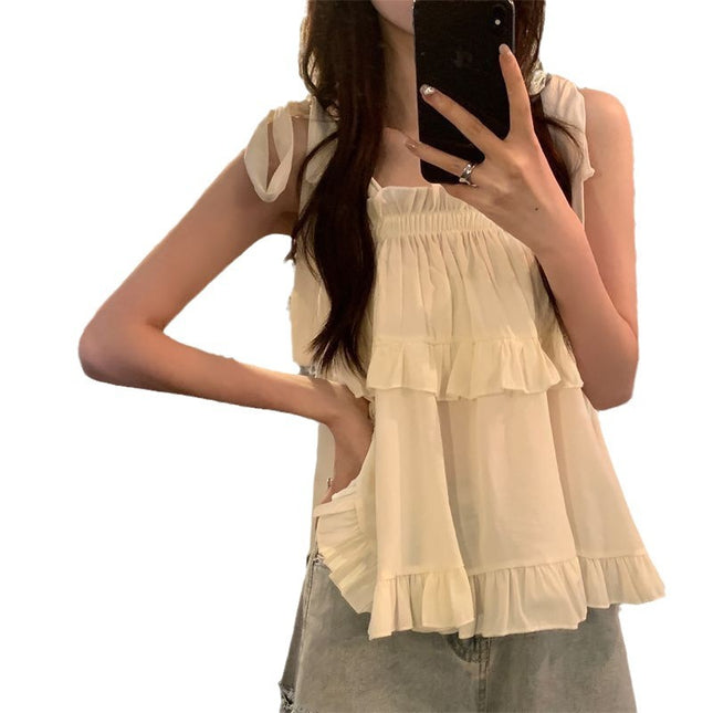 Niche Strap Vest Female Western Style Youthful-looking Sweet Outerwear Top
