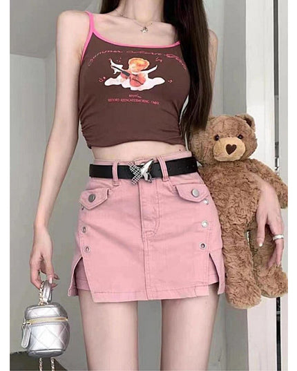 Summer Dopamine Girl Wear Denim Skirt
