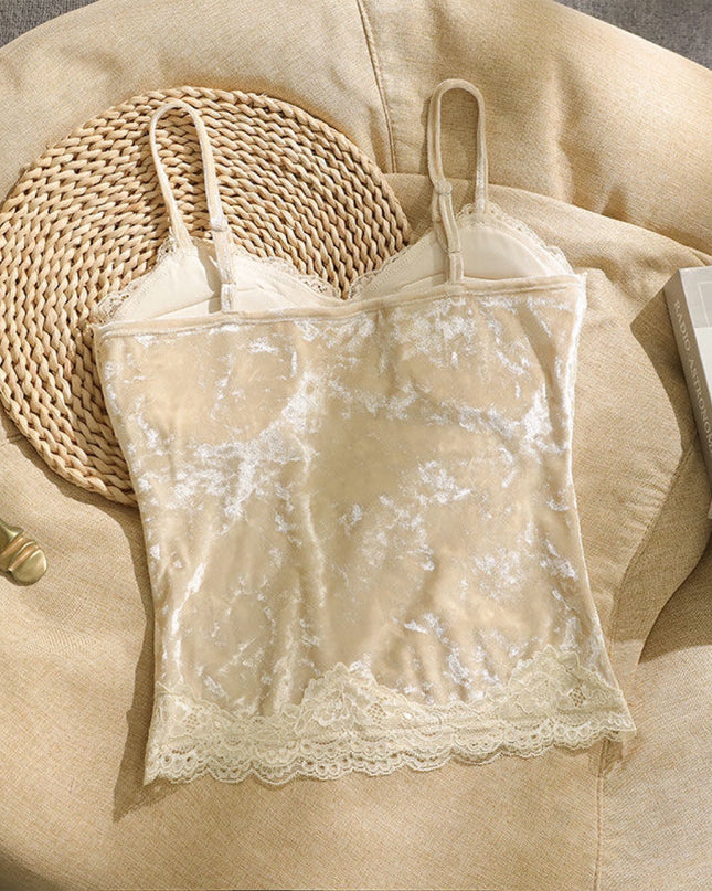 Gold Velvet Small Sling Vest Lace With Chest Pad Slimming Temperament Female