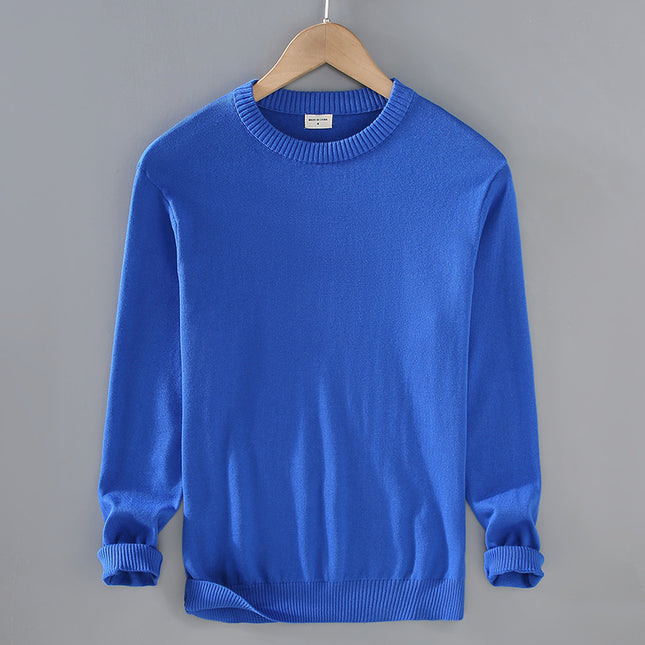 Men's Top Pullover Inner Stretch Rib Round-neck Sweater