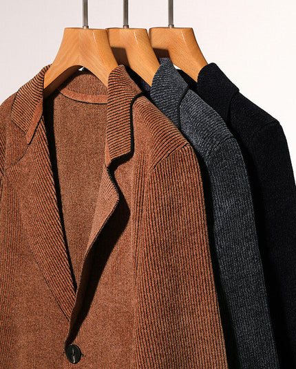 Men's Solid Color Cardigan Small Suit Knitted Jacket