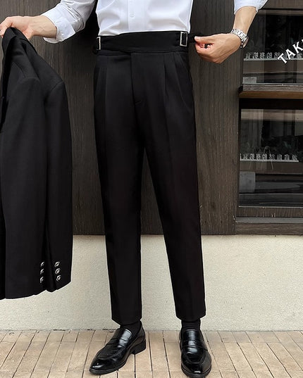 High-rise Thick Dark Striped High Waist Casual Pants