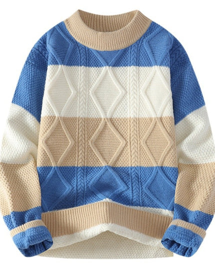 Men's Casual Round Neck Sweater Contrast Color Knitwear Top