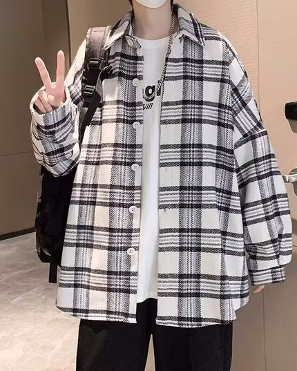 Fashion Personality Plaid Long-sleeved Shirt Men