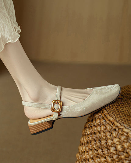 Retro Square Toe Chunky Heel Low-cut New Chinese Style Closed Toe Sandals