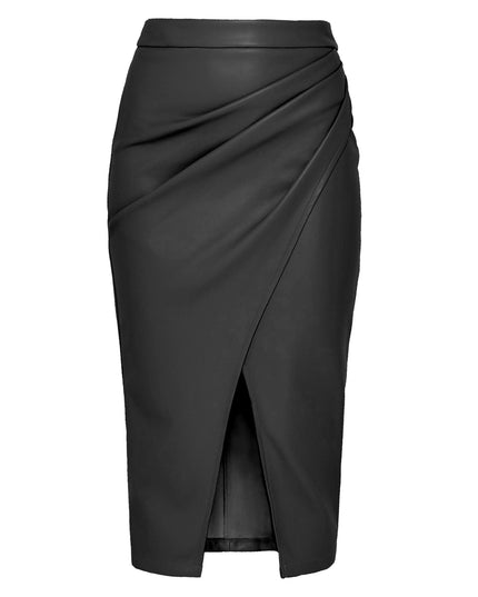 Women's High Waist Zipper Heap Pleated Leather Skirt