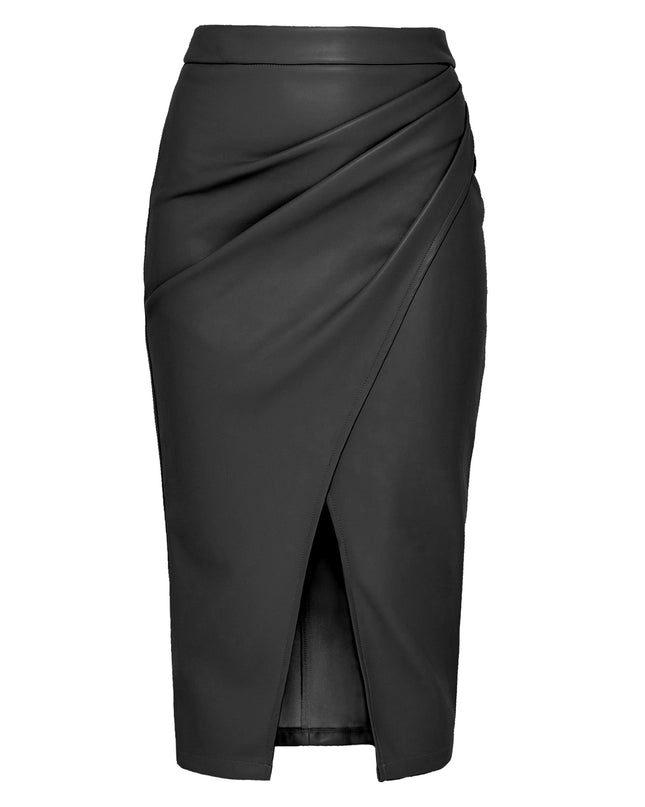 Women's High Waist Zipper Heap Pleated Leather Skirt