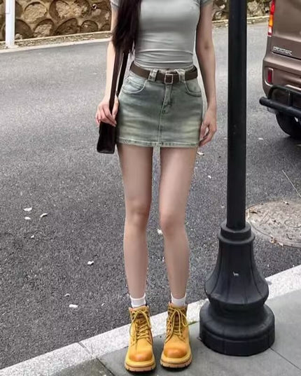 Women's Retro Denim A- Line Skirt Slimming