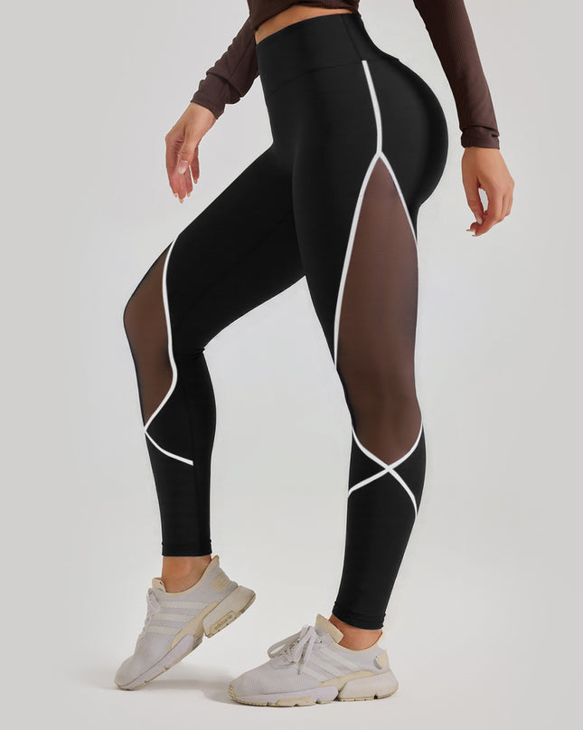 Women's Color Matching Mesh European And American High Waist Yoga Pants