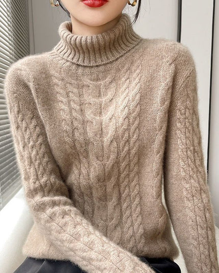 Thickened Turtleneck Slim Fit Cable-knit Sweater Vintage Sweater