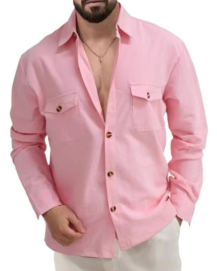 Casual Loose V-neck Solid Color Top Button Chest Pocket Shirt