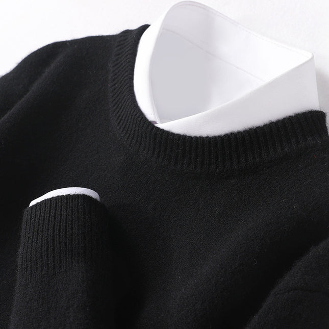 Men's Thickened Pullover Sheep Fur Sweater Loose Round Neck Solid Color Sweater