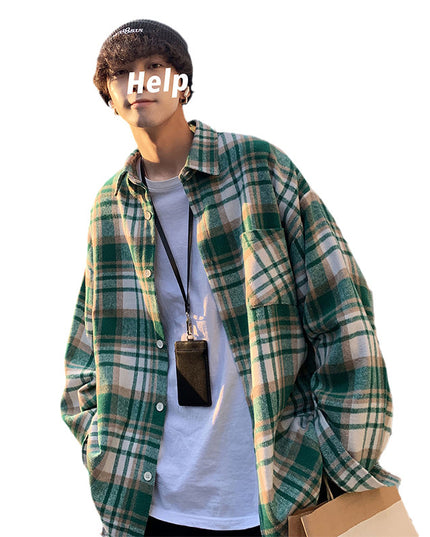 Early Autumn Long Sleeves Woolen Plaid Shirt For Men