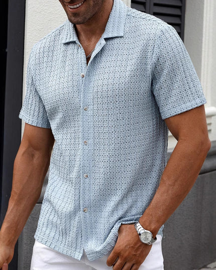 Men's Casual Striped Shirt Lapel Short Sleeve Top