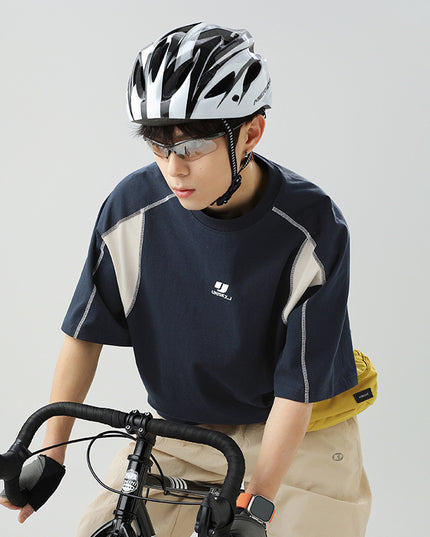 Contrast Color Men's Round Neck Embroidered T-shirt