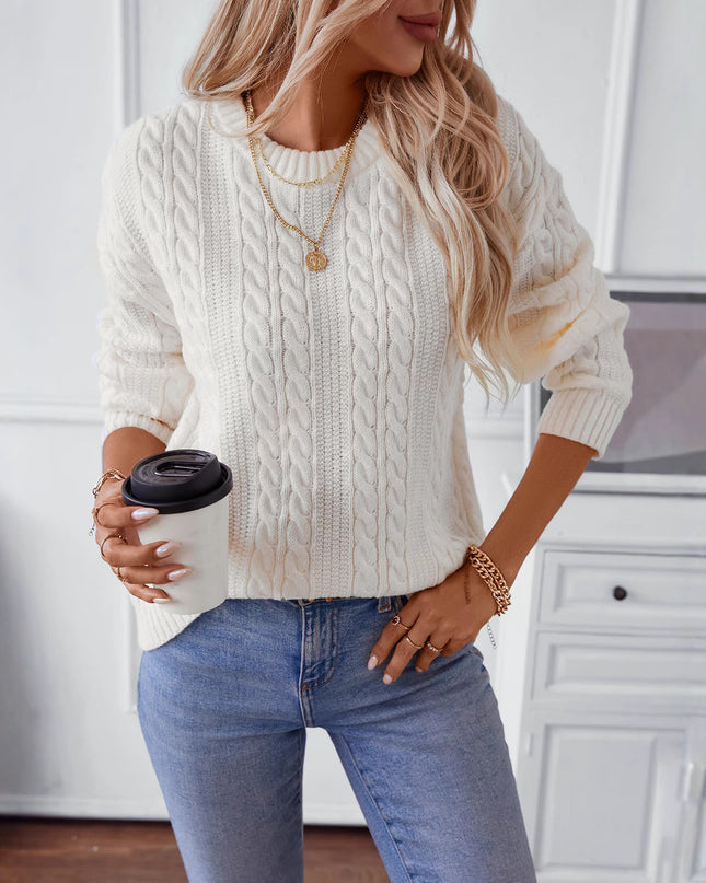 European And American Fashion Round Neck Twist Knit Sweater Pullover Long Sleeve