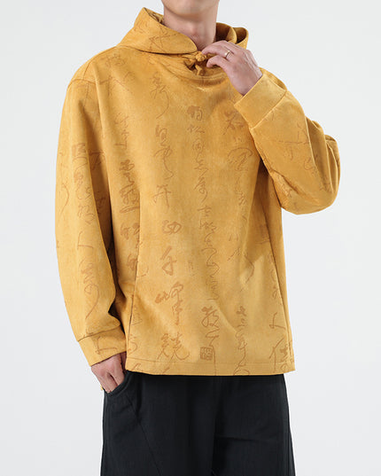 Chinese Style Suede New Chinese Style Pullover Hooded Sweater For Men