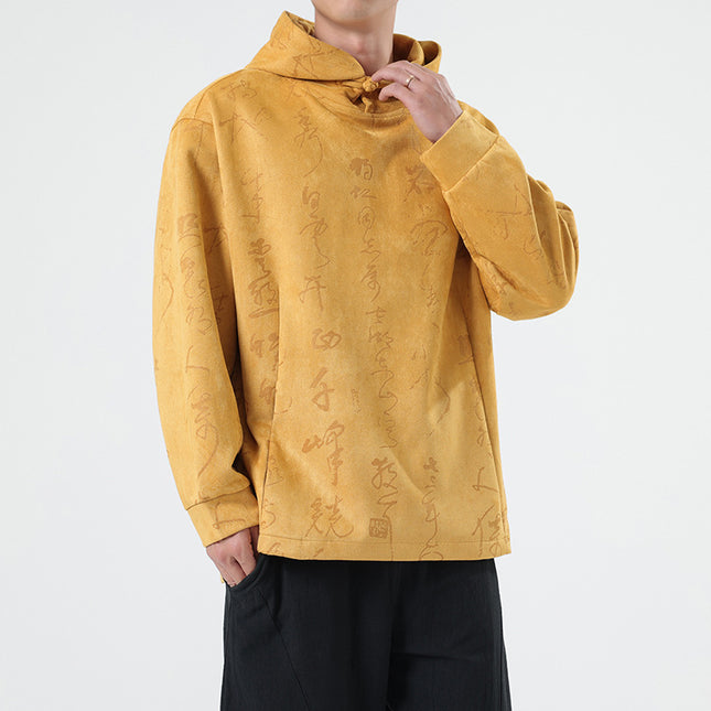 Chinese Style Suede New Chinese Style Pullover Hooded Sweater For Men