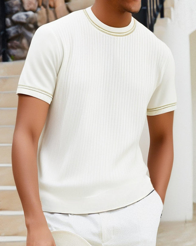 Men's Complex Knitwear Short Sleeve T-shirt Round Neck