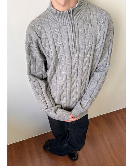 Loose Feeling Old Money British Half Zipper Heavy Sweater