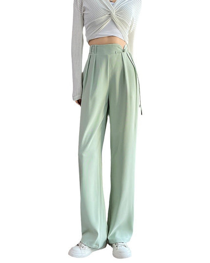 New Chinese Style Buckle High Waist Casual National Style Special-interest Design Elastic Waist Wide Leg Pants