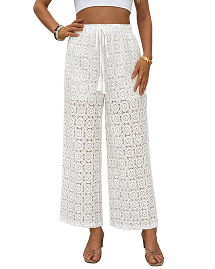 Lace Trousers Summer High Waist See-through Straight-leg Pants Women