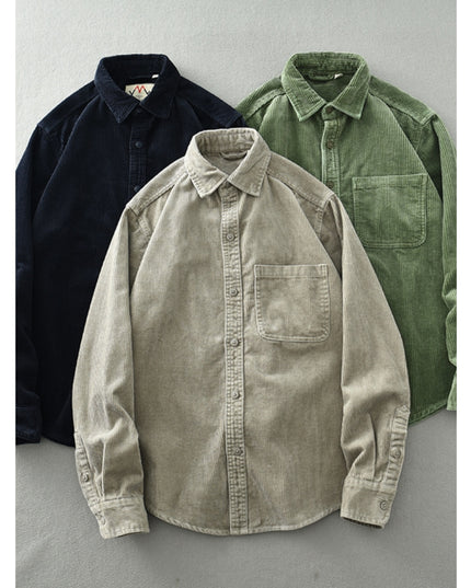 Men's Retro Loose Corduroy Long Sleeve Casual Cotton Shirt