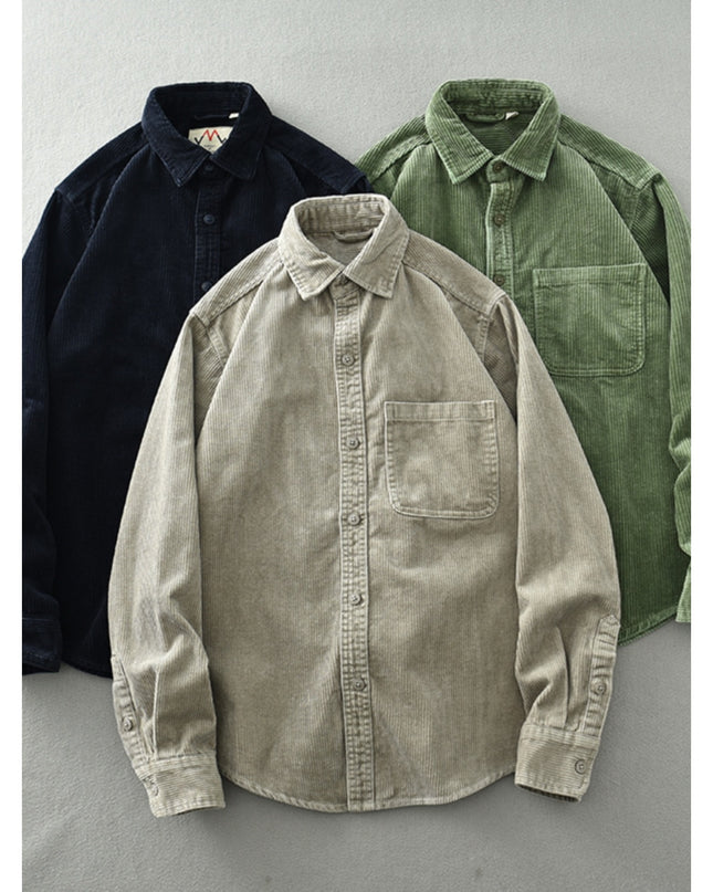 Men's Retro Loose Corduroy Long Sleeve Casual Cotton Shirt