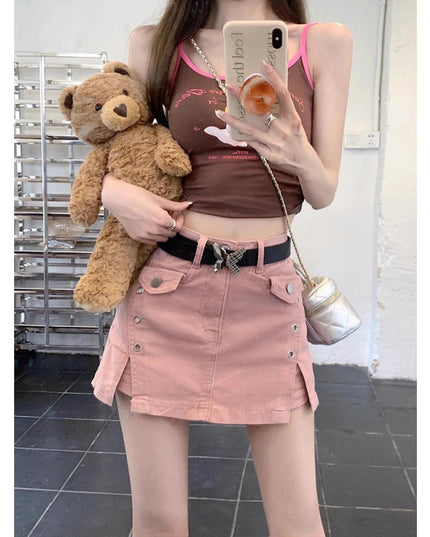 Summer Dopamine Girl Wear Denim Skirt