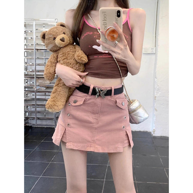 Summer Dopamine Girl Wear Denim Skirt