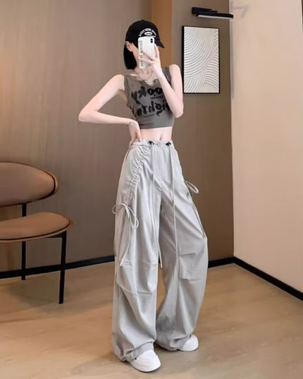 Light Gray Overalls Straight Loose Wide-leg Casual Pants