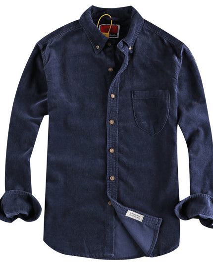 Retro Trendy Sleeve Color Matching Men's Corduroy Long Sleeve Shirt