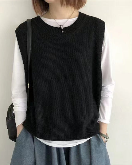 Women Sleeveless Vest Bandage Dress Outer Wear Solid Color Round Neck Vest
