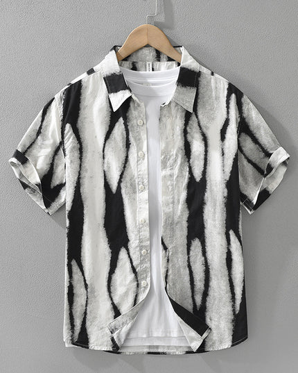 Retro Striped Printed Short Sleeve Shirt Fashion