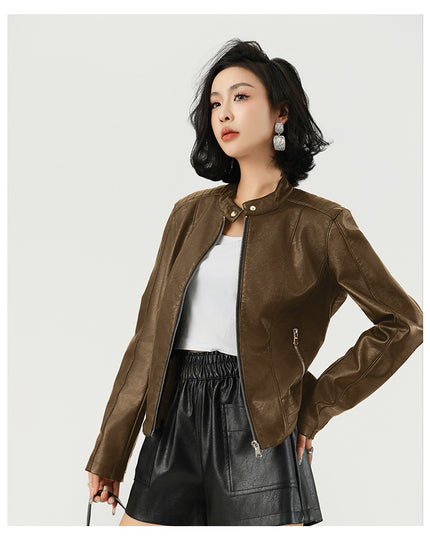 Women's Leather Jacket Locomotive Style Leather Coat Leather Jacket