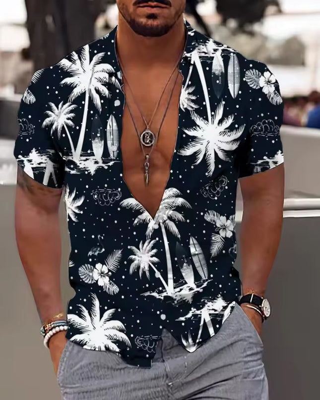 Men's Shirt Printed Beach Short Sleeve Top