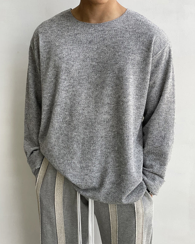 Round Neck Loose Casual White Sweater Long Sleeve Men's T-shirt