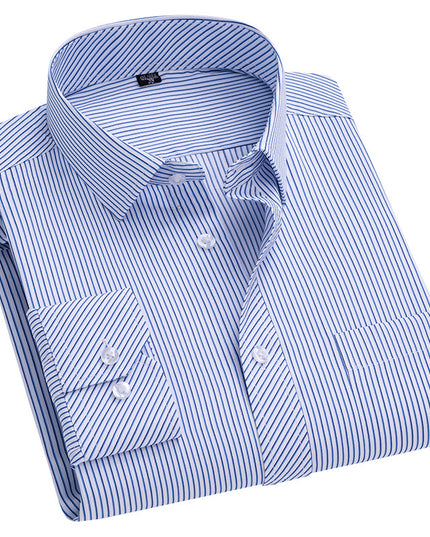 Men's Long-sleeved Plaid Middle-aged Business Square Collar Shirt