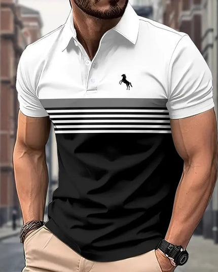 Men's Casual Striped Color Block Design Sports Style Collar Golf Shirt